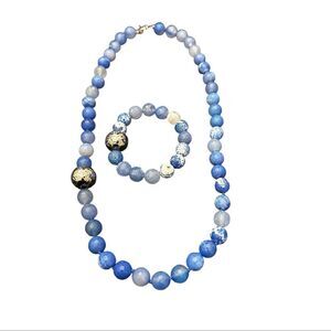 Simon Sebbag Sterling Silver Blue Fire Agate Beads Toggle Necklace and Bracelet
